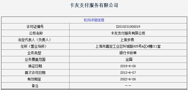 卡友支付牌照