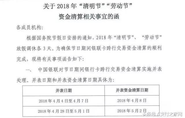 银联下发清明节资晶清算时间表;网联下发42号文